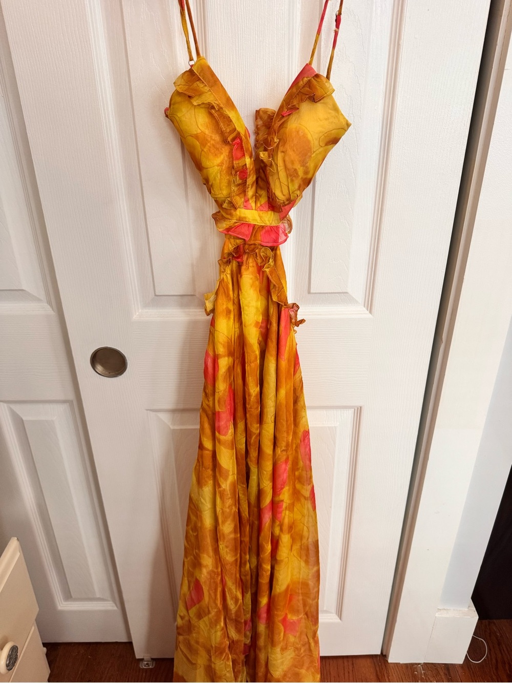 Hello Molly Yellow and Pink Floral Ruffle Maxi Dress